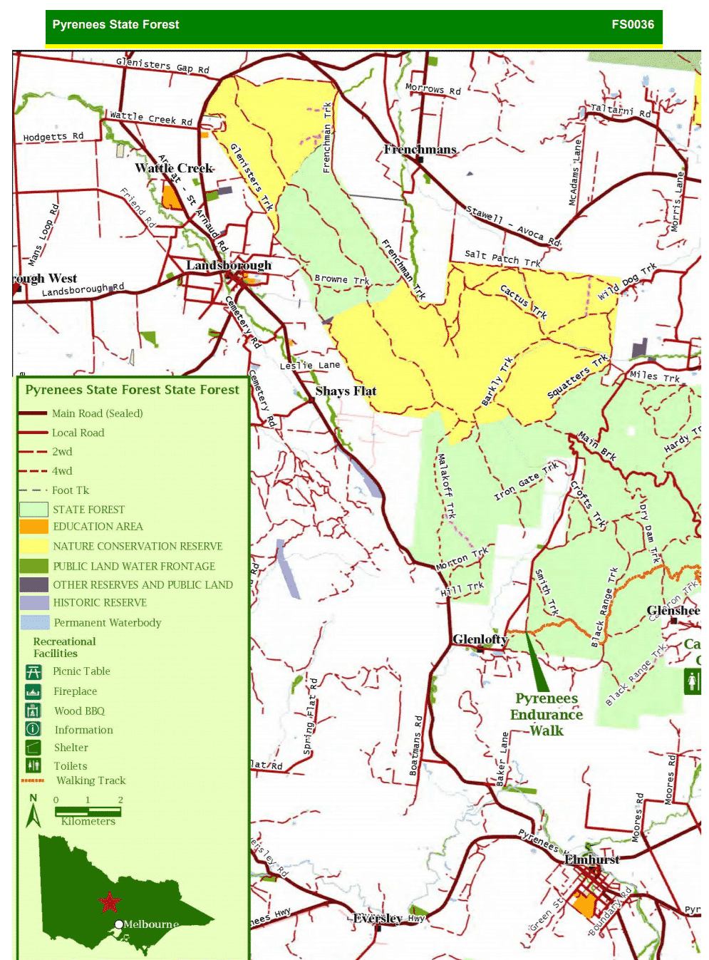 Pyrenees State Forest - Camping, Walks, 4WD, Hunting & Trails Map, VIC